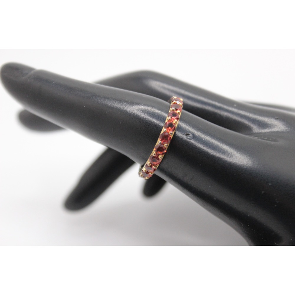 YS Sterling Silver 925 Gold Tone Red Garnet Eternity Band Ring Size 8.75